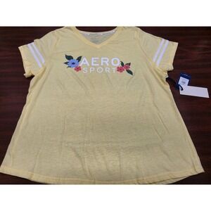 Aeropostale Sport Women's Yellow Graphic Tee Floral Logo Shirt Size 2X NWT